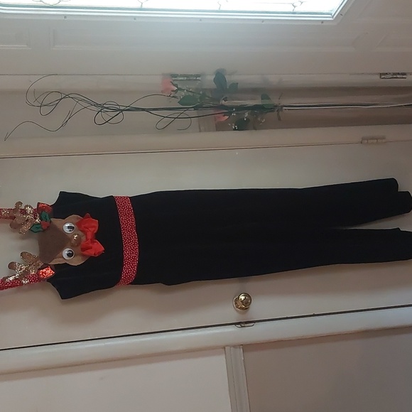 Love On A Hanger Reindeer Velour Cute Velour Christmas Jumpsuit Sz M - Picture 5 of 17